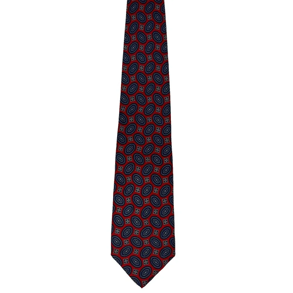 Robert Talbott Nordstrom Tie Red Navy Geometric Silk Hand Sewn  63.25
